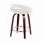 Grotto Upholstered 24" Fixed-Height Counter Stool - Set of 2 - Mahogany Wood, White Velvet, Chrome Metal