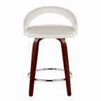 Grotto Upholstered 24" Fixed-Height Counter Stool - Set of 2 - Mahogany Wood, White Velvet, Chrome Metal