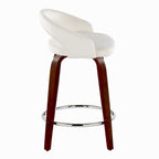 Grotto Upholstered 24" Fixed-Height Counter Stool - Set of 2 - Mahogany Wood, White Velvet, Chrome Metal