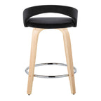 Grotto Upholstered 24" Fixed-Height Counter Stool - Set of 2 - Natural Wood, Black Velvet, Chrome Metal