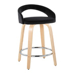 Grotto Upholstered 24" Fixed-Height Counter Stool - Set of 2 - Natural Wood, Black Velvet, Chrome Metal