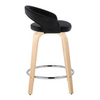 Grotto Upholstered 24" Fixed-Height Counter Stool - Set of 2 - Natural Wood, Black Velvet, Chrome Metal