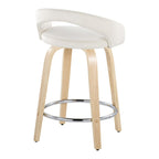 Grotto Upholstered 24" Fixed-Height Counter Stool - Set of 2 - Natural Wood, White Velvet, Chrome Metal