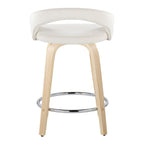Grotto Upholstered 24" Fixed-Height Counter Stool - Set of 2 - Natural Wood, White Velvet, Chrome Metal