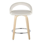 Grotto Upholstered 24" Fixed-Height Counter Stool - Set of 2 - Natural Wood, White Velvet, Chrome Metal