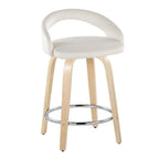 Grotto Upholstered 24" Fixed-Height Counter Stool - Set of 2 - Natural Wood, White Velvet, Chrome Metal