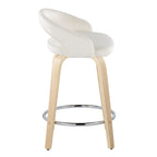Grotto Upholstered 24" Fixed-Height Counter Stool - Set of 2 - Natural Wood, White Velvet, Chrome Metal