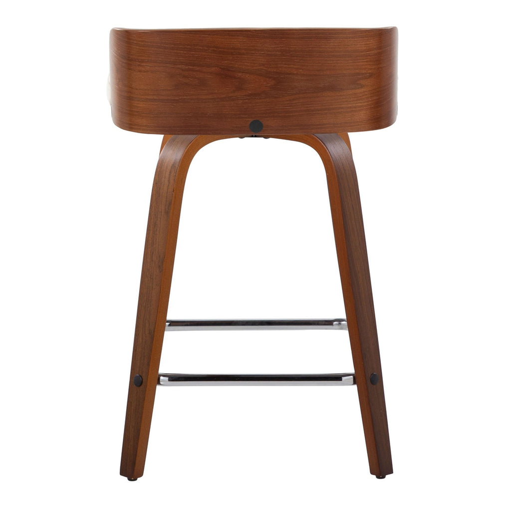 Maya 24" Fixed-Height Counter Stool - Set of 2 - Chrome Metal, Walnut Wood, Charcoal Fabric