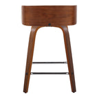 Maya 24" Fixed-Height Counter Stool - Set of 2 - Chrome Metal, Walnut Wood, Charcoal Fabric