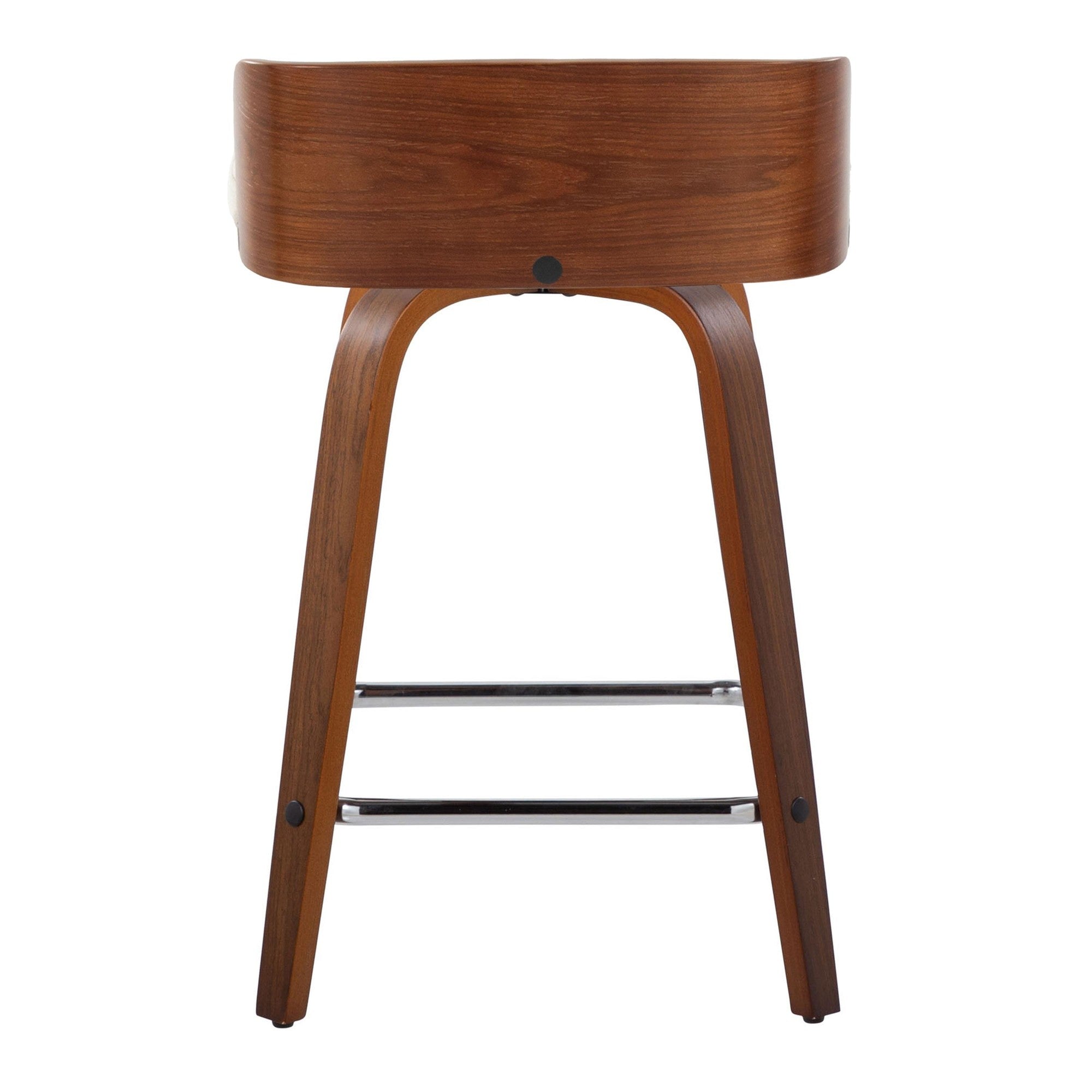 Maya 24" Fixed-Height Counter Stool - Set of 2 - Chrome Metal, Walnut Wood, Charcoal Fabric