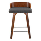Maya 24" Fixed-Height Counter Stool - Set of 2 - Chrome Metal, Walnut Wood, Charcoal Fabric