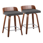 Maya 24" Fixed-Height Counter Stool - Set of 2 - Chrome Metal, Walnut Wood, Charcoal Fabric