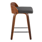 Maya 24" Fixed-Height Counter Stool - Set of 2 - Chrome Metal, Walnut Wood, Charcoal Fabric