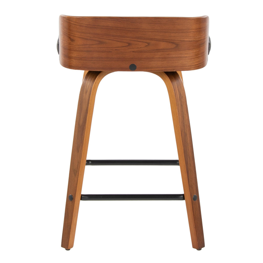 Maya 24" Fixed-Height Counter Stool - Set of 2 - Black Metal, Walnut Wood, Charcoal Fabric