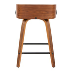 Maya 24" Fixed-Height Counter Stool - Set of 2 - Black Metal, Walnut Wood, Charcoal Fabric