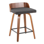 Maya 24" Fixed-Height Counter Stool - Set of 2 - Black Metal, Walnut Wood, Charcoal Fabric