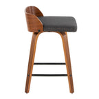 Maya 24" Fixed-Height Counter Stool - Set of 2 - Black Metal, Walnut Wood, Charcoal Fabric