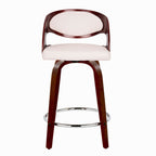 Pino 24" Fixed-Height Barstool - Set of 2 - Mahogany Wood, White PU, Chrome Metal