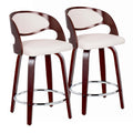Pino 24" Fixed-Height Barstool - Set of 2 - Mahogany Wood, White PU, Chrome Metal