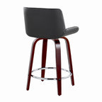 Santi Upholstered 24" Fixed-Height Counter Stool - Set of 2 - Mahogany Wood, Black PU, Chrome Metal