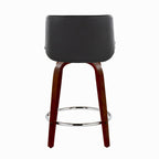 Santi Upholstered 24" Fixed-Height Counter Stool - Set of 2 - Mahogany Wood, Black PU, Chrome Metal