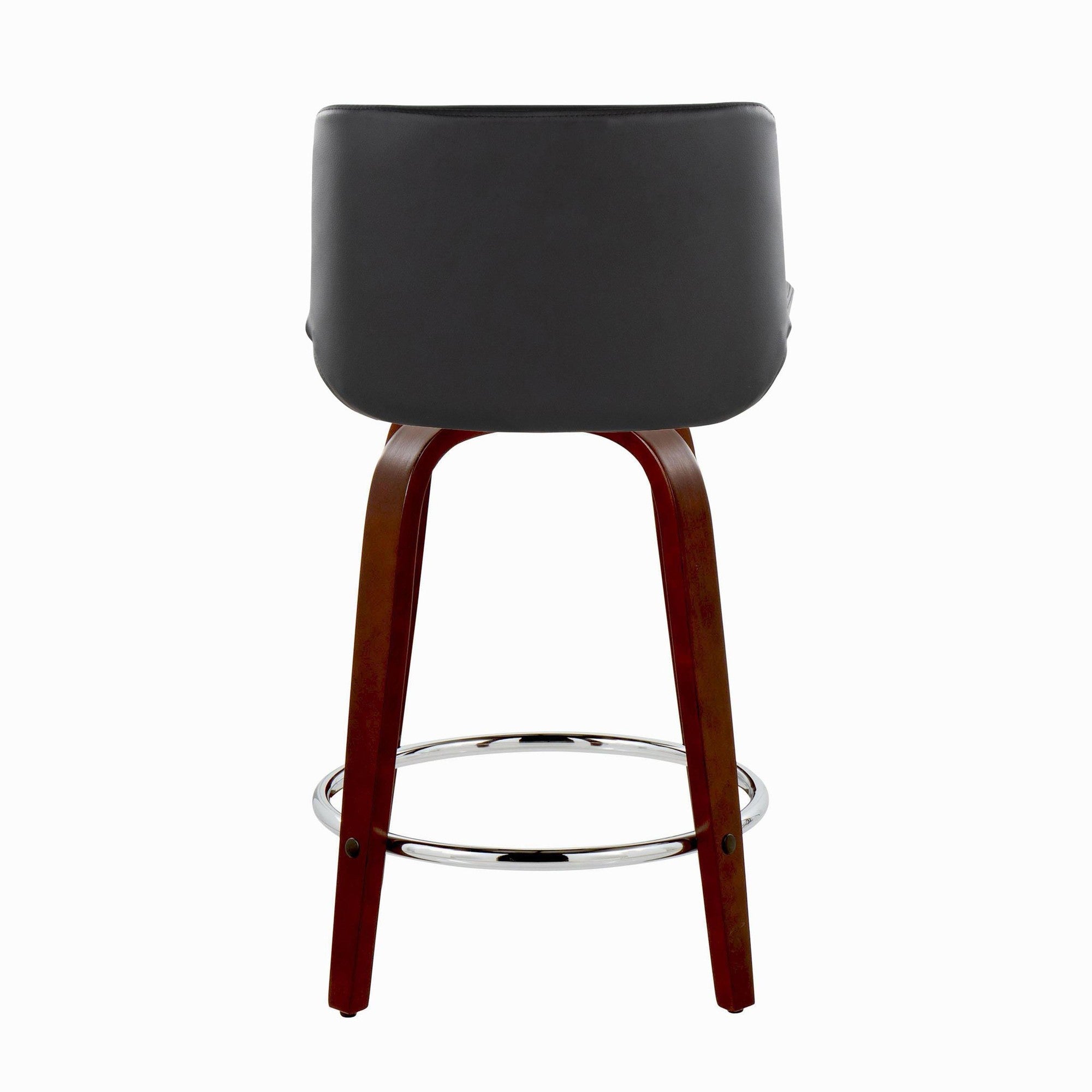 Santi Upholstered 24" Fixed-Height Counter Stool - Set of 2 - Mahogany Wood, Black PU, Chrome Metal