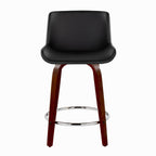 Santi Upholstered 24" Fixed-Height Counter Stool - Set of 2 - Mahogany Wood, Black PU, Chrome Metal