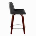 Santi Upholstered 24" Fixed-Height Counter Stool - Set of 2 - Mahogany Wood, Black PU, Chrome Metal