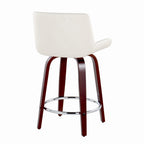 Santi Upholstered 24" Fixed-Height Counter Stool - Set of 2 - Mahogany Wood, White PU, Chrome Metal