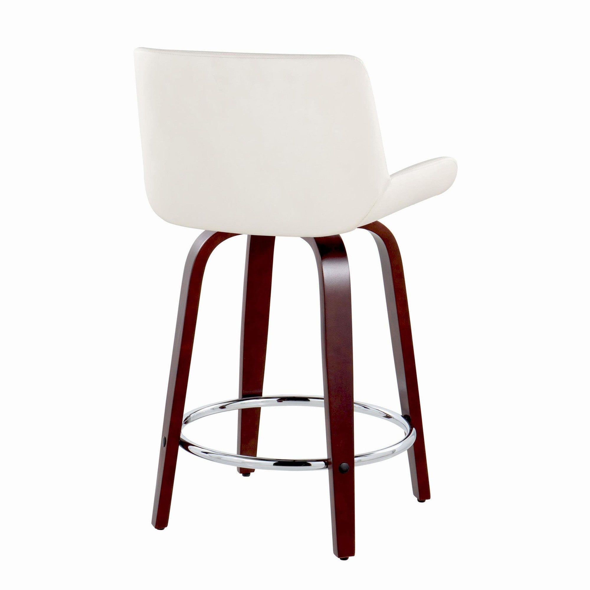 Santi Upholstered 24" Fixed-Height Counter Stool - Set of 2 - Mahogany Wood, White PU, Chrome Metal