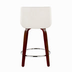 Santi Upholstered 24" Fixed-Height Counter Stool - Set of 2 - Mahogany Wood, White PU, Chrome Metal