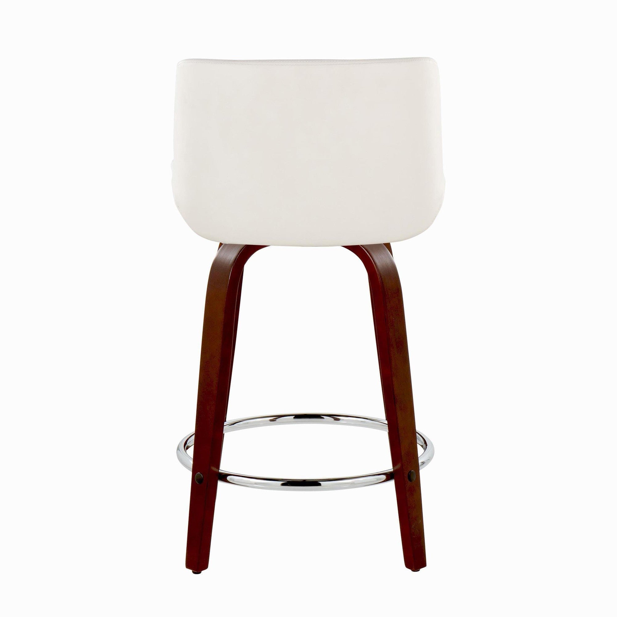 Santi Upholstered 24" Fixed-Height Counter Stool - Set of 2 - Mahogany Wood, White PU, Chrome Metal