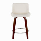 Santi Upholstered 24" Fixed-Height Counter Stool - Set of 2 - Mahogany Wood, White PU, Chrome Metal