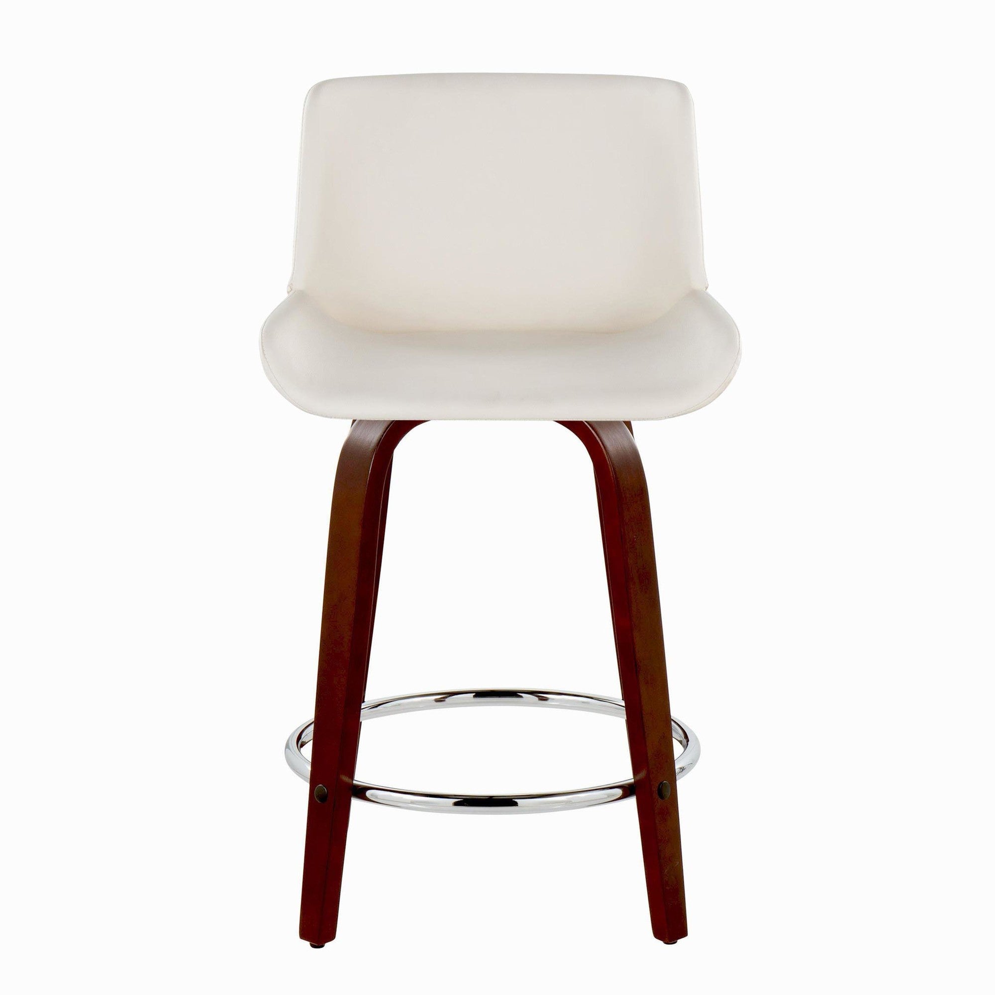 Santi Upholstered 24" Fixed-Height Counter Stool - Set of 2 - Mahogany Wood, White PU, Chrome Metal
