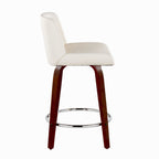Santi Upholstered 24" Fixed-Height Counter Stool - Set of 2 - Mahogany Wood, White PU, Chrome Metal