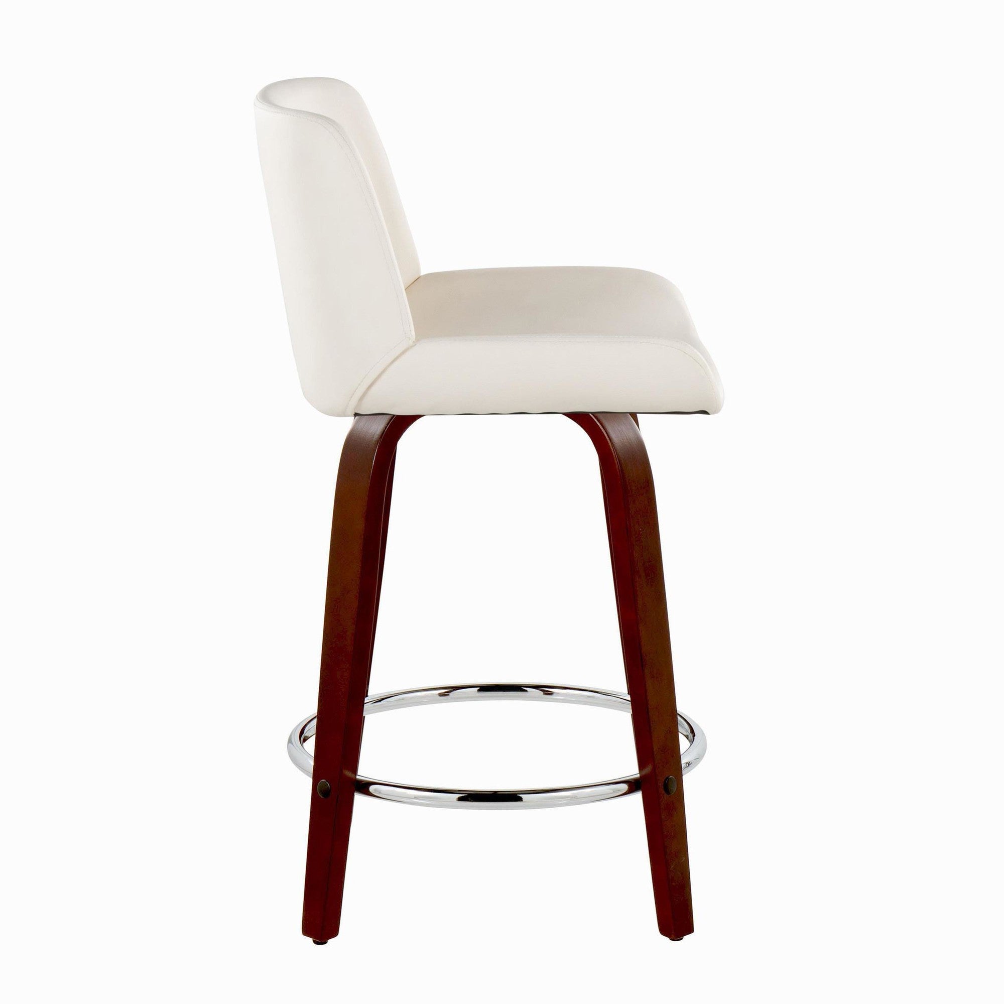 Santi Upholstered 24" Fixed-Height Counter Stool - Set of 2 - Mahogany Wood, White PU, Chrome Metal