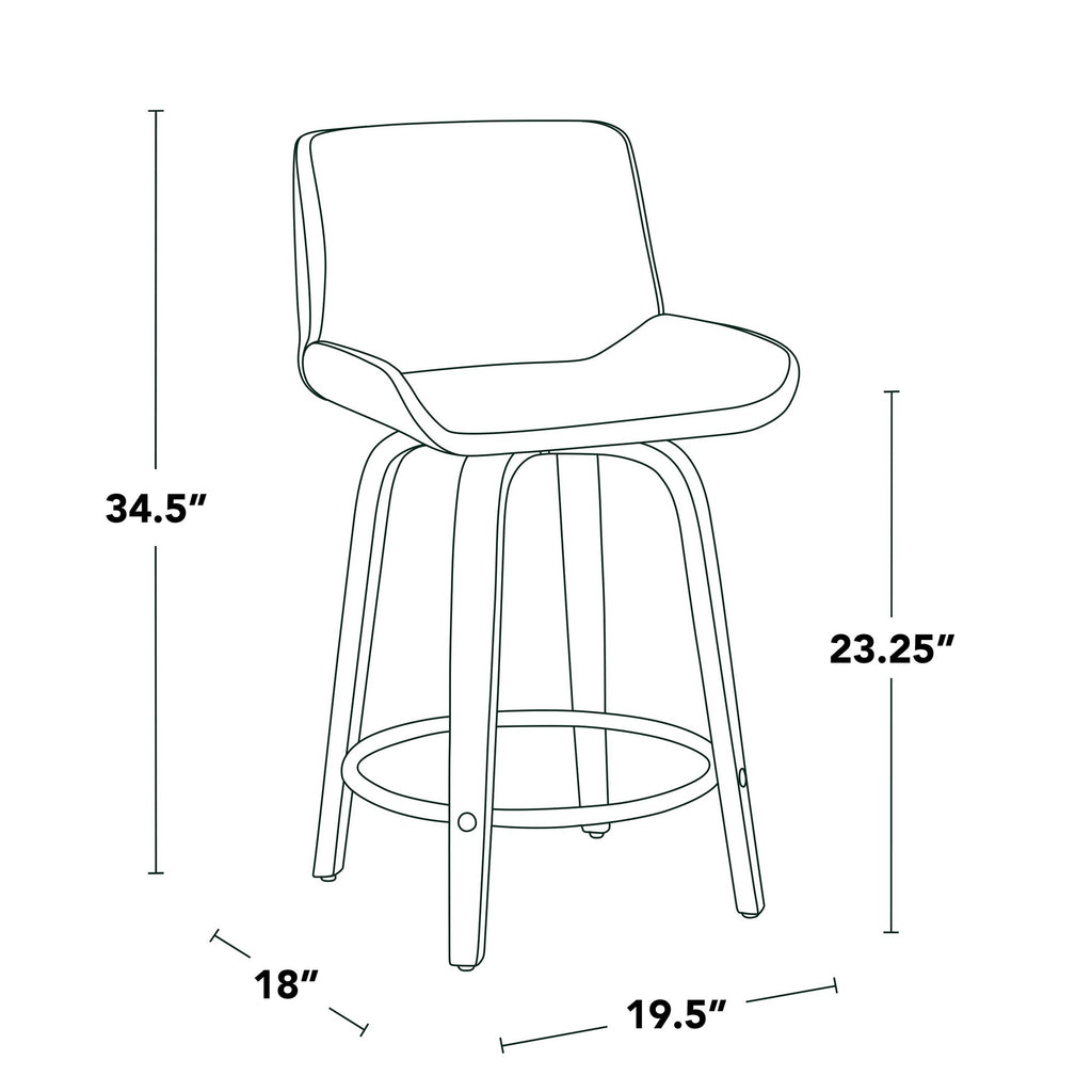 Santi Upholstered 24" Fixed-Height Counter Stool - Set of 2 - Mahogany Wood, Black PU, Chrome Metal