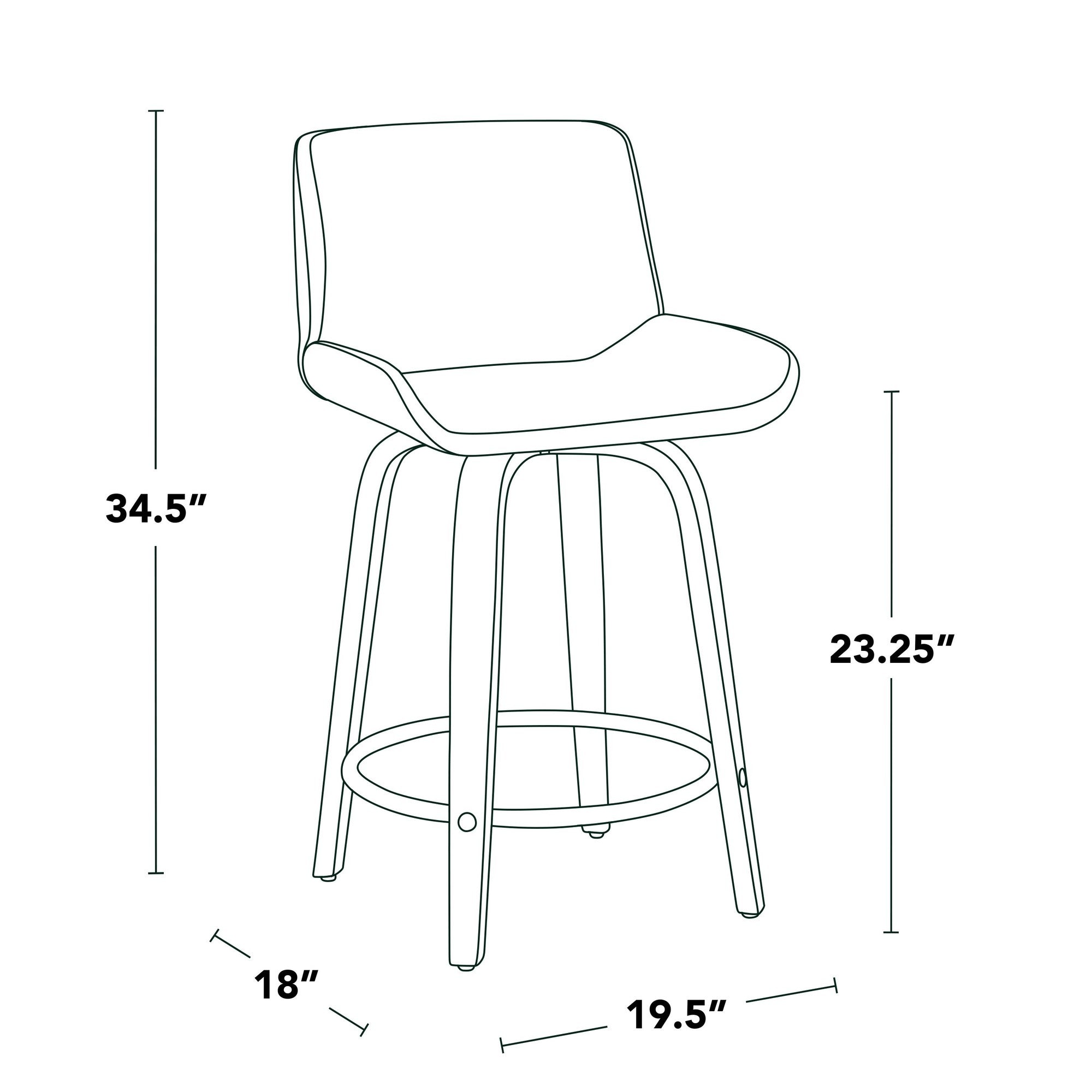 Santi Upholstered 24" Fixed-Height Counter Stool - Set of 2 - Mahogany Wood, Black PU, Chrome Metal