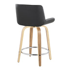 Santi 24" Fixed-Height Counter Stool - Set of 2 - Zebra Wood, Chrome Metal, Black PU