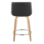 Santi 24" Fixed-Height Counter Stool - Set of 2 - Zebra Wood, Chrome Metal, Black PU
