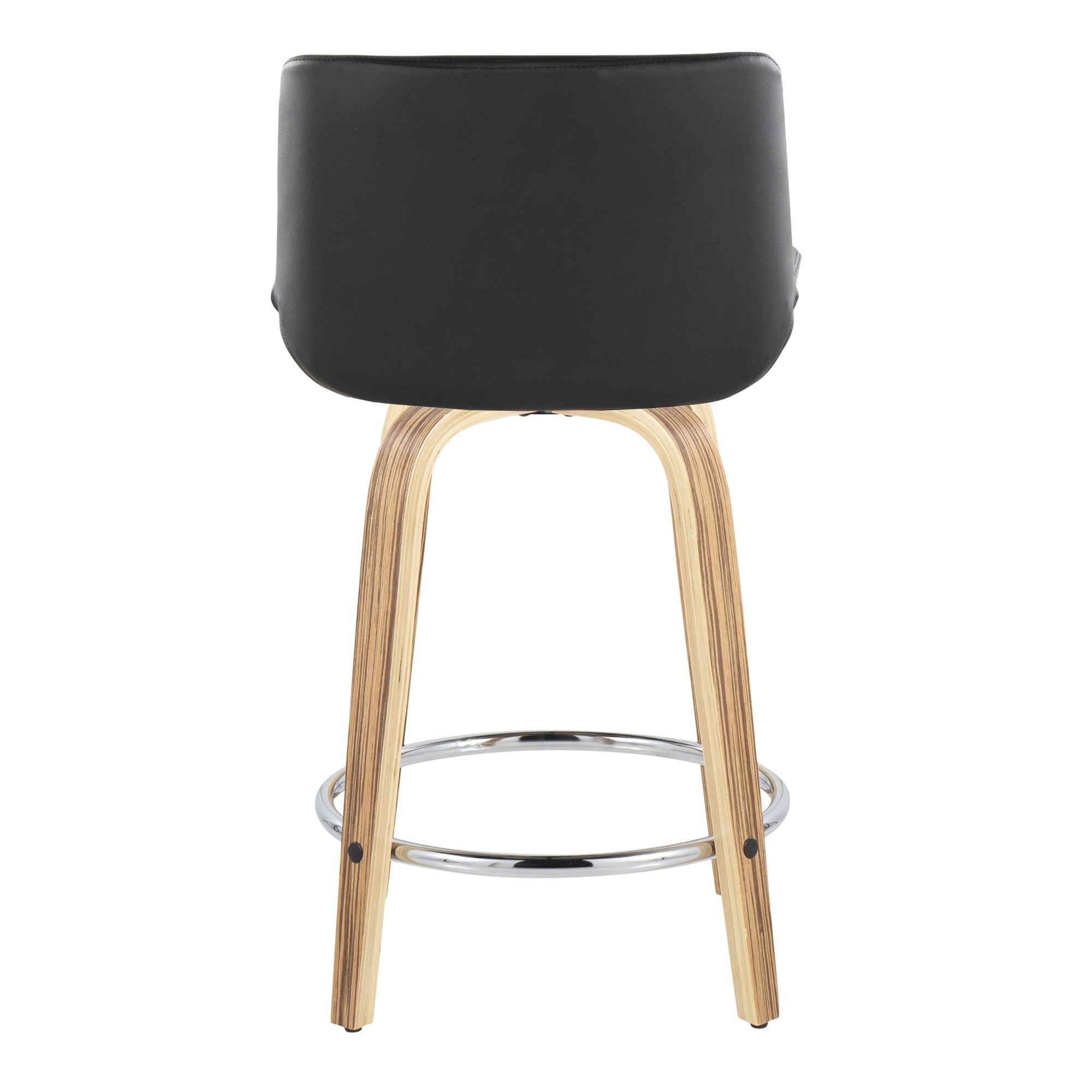Santi 24" Fixed-Height Counter Stool - Set of 2 - Zebra Wood, Chrome Metal, Black PU