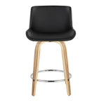 Santi 24" Fixed-Height Counter Stool - Set of 2 - Zebra Wood, Chrome Metal, Black PU