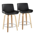 Santi 24" Fixed-Height Counter Stool - Set of 2 - Zebra Wood, Chrome Metal, Black PU