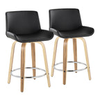 Santi 24" Fixed-Height Counter Stool - Set of 2 - Zebra Wood, Chrome Metal, Black PU