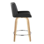 Santi 24" Fixed-Height Counter Stool - Set of 2 - Zebra Wood, Chrome Metal, Black PU