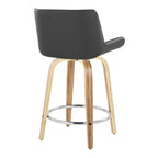 Santi 24" Fixed-Height Counter Stool - Set of 2 - Zebra Wood, Chrome Metal, Grey PU