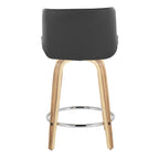 Santi 24" Fixed-Height Counter Stool - Set of 2 - Zebra Wood, Chrome Metal, Grey PU