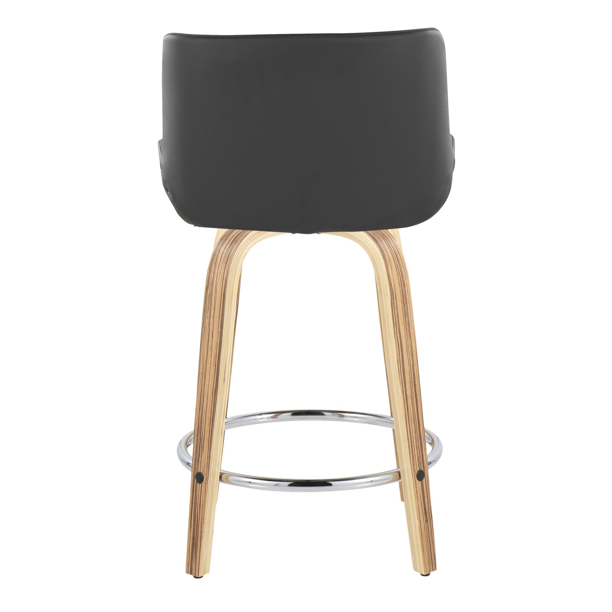 Santi 24" Fixed-Height Counter Stool - Set of 2 - Zebra Wood, Chrome Metal, Grey PU