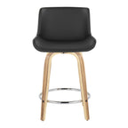 Santi 24" Fixed-Height Counter Stool - Set of 2 - Zebra Wood, Chrome Metal, Grey PU