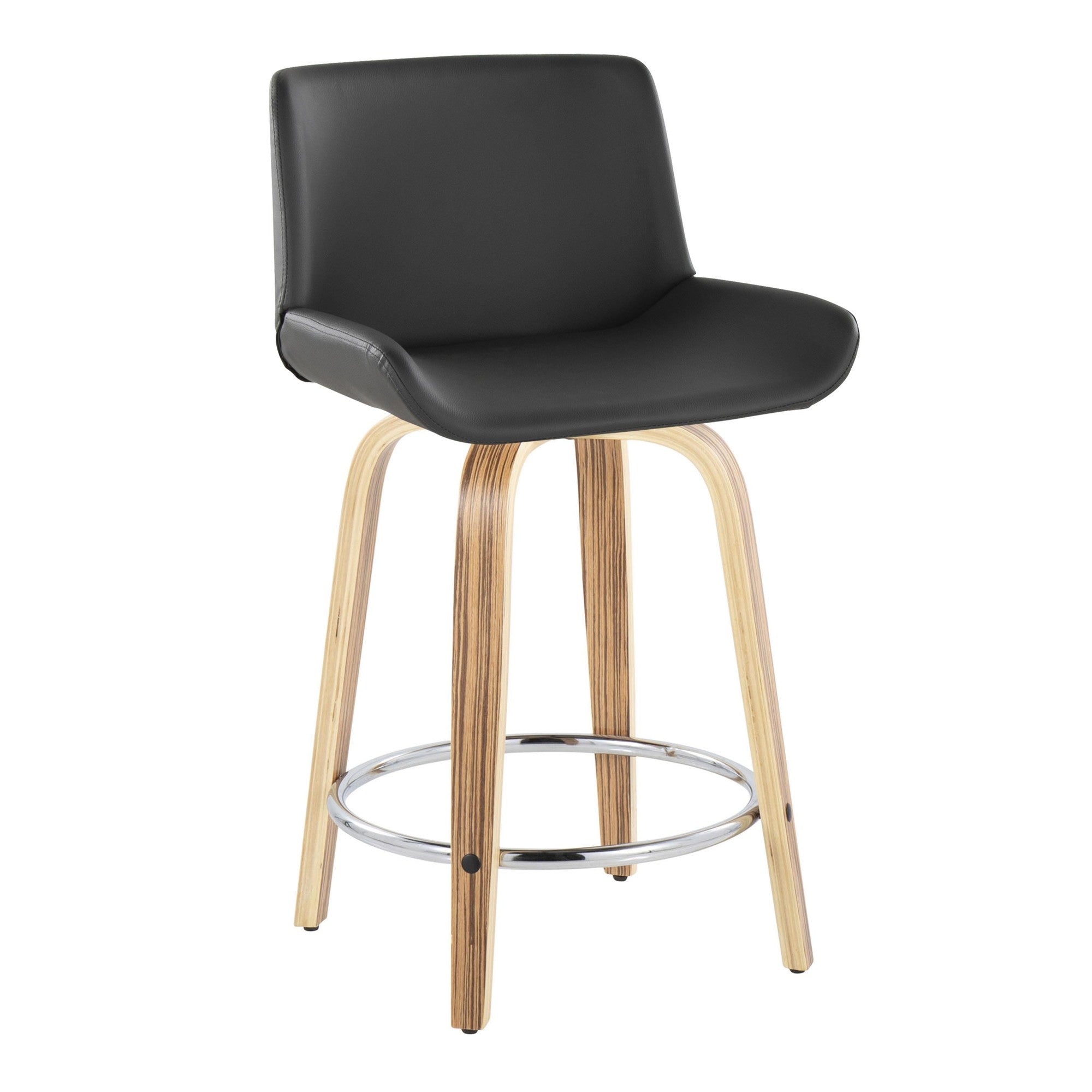 Santi 24" Fixed-Height Counter Stool - Set of 2 - Zebra Wood, Chrome Metal, Grey PU